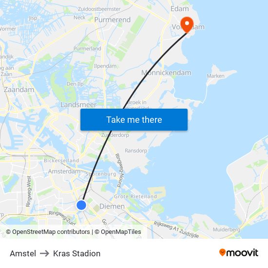 Amstel to Kras Stadion map