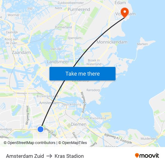 Amsterdam Zuid to Kras Stadion map