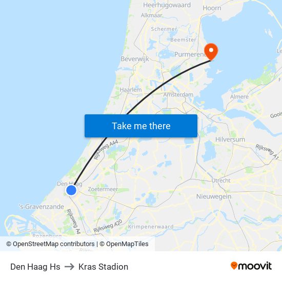 Den Haag Hs to Kras Stadion map