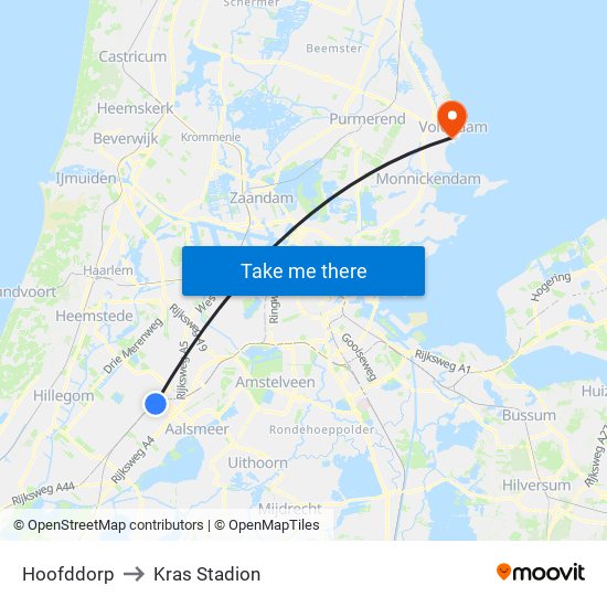 Hoofddorp to Kras Stadion map