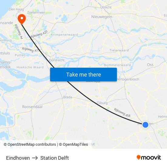 Eindhoven to Station Delft map