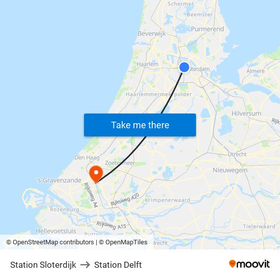 Station Sloterdijk to Station Delft map