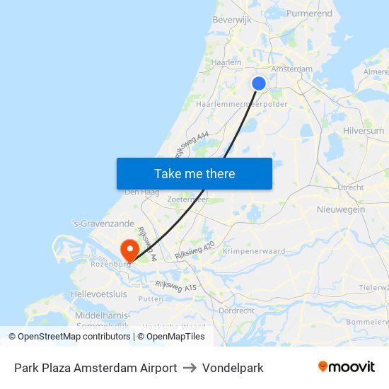 Park Plaza Amsterdam Airport to Vondelpark map