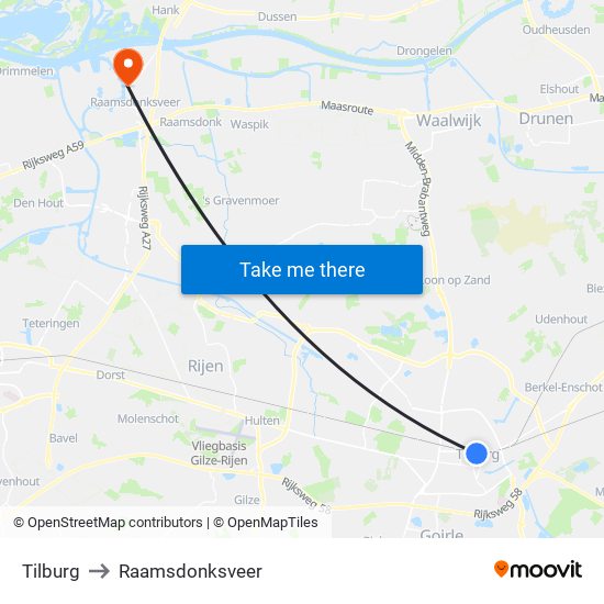 Tilburg to Raamsdonksveer map