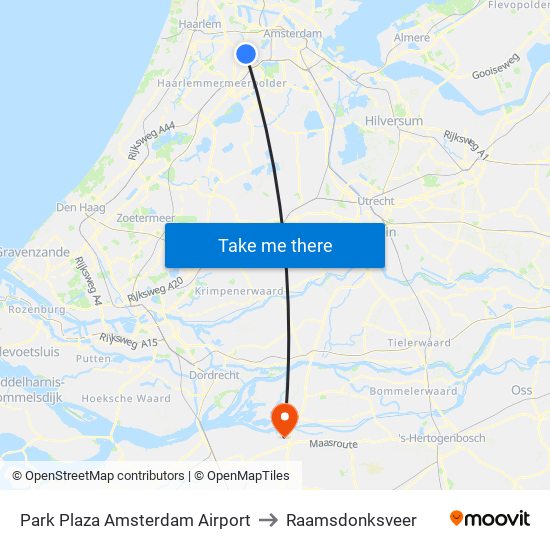 Park Plaza Amsterdam Airport to Raamsdonksveer map
