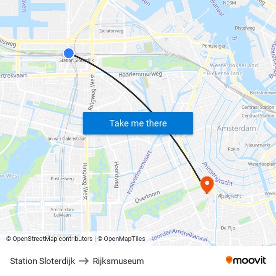 Station Sloterdijk to Rijksmuseum map