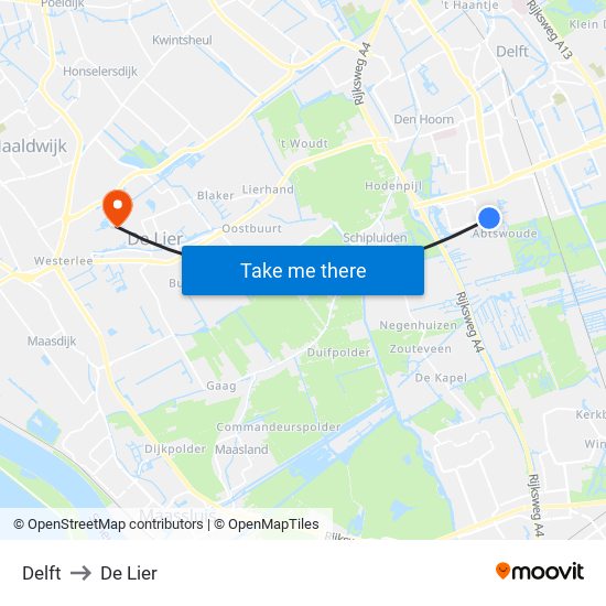 Delft to De Lier map