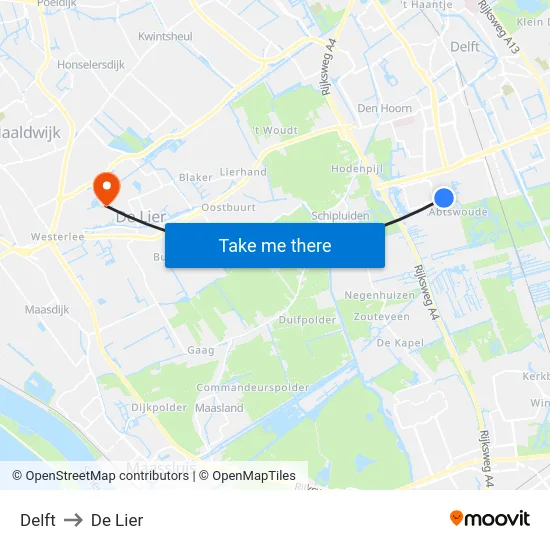 Delft to De Lier map