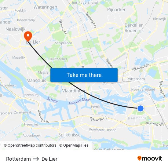 Rotterdam to De Lier map