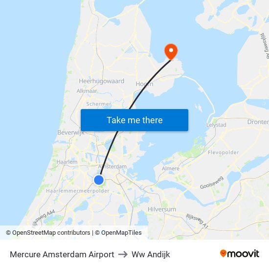 Mercure Amsterdam Airport to Ww Andijk map