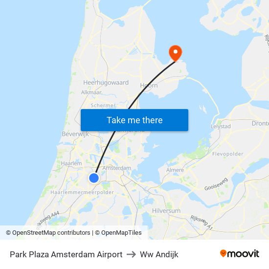 Park Plaza Amsterdam Airport to Ww Andijk map