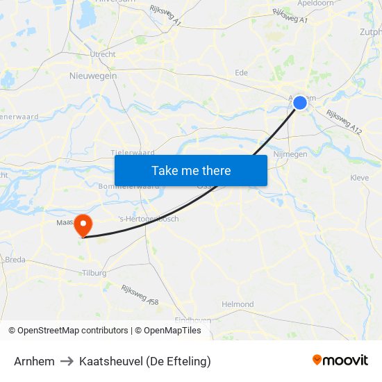 Arnhem to Kaatsheuvel (De Efteling) map