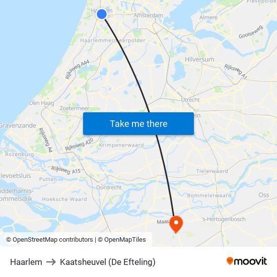 Haarlem to Kaatsheuvel (De Efteling) map