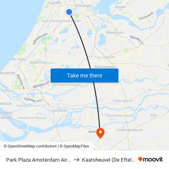 Park Plaza Amsterdam Airport to Kaatsheuvel (De Efteling) map