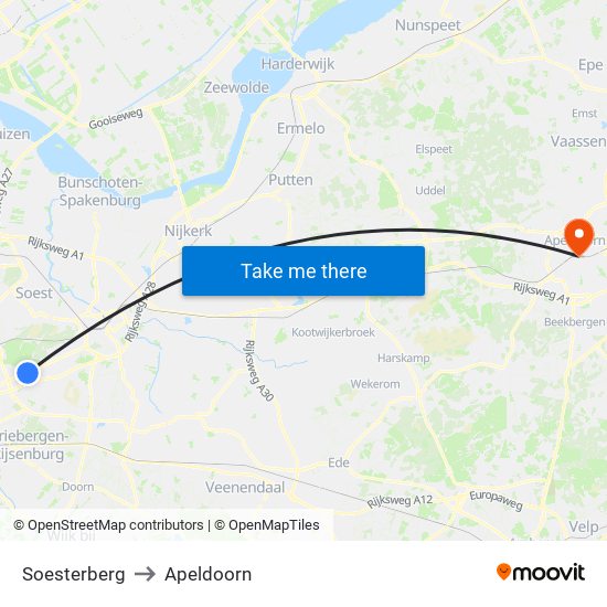 Soesterberg to Apeldoorn map