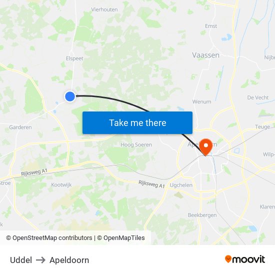 Uddel to Apeldoorn map