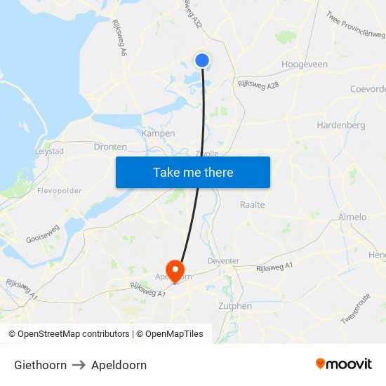 Giethoorn to Apeldoorn map