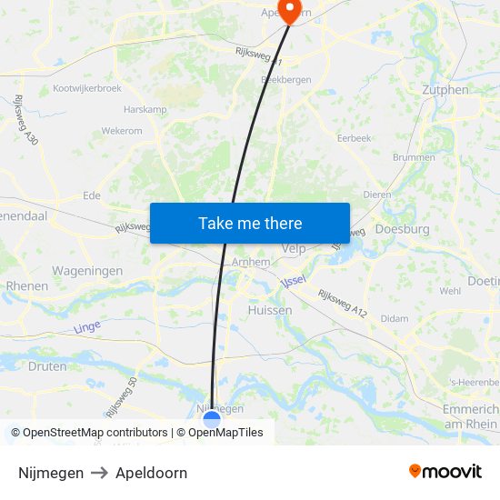 Nijmegen to Apeldoorn map