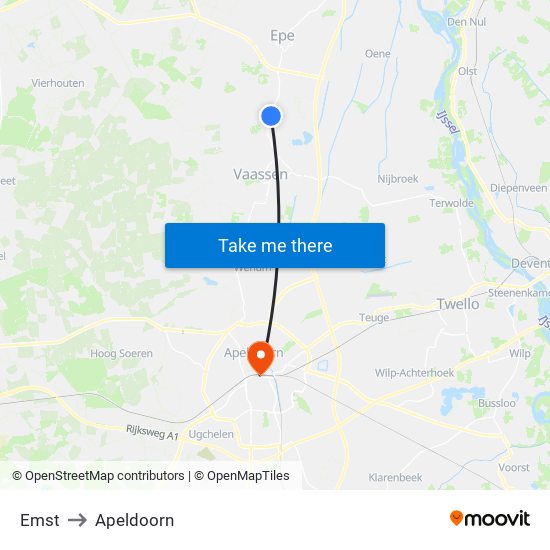 Emst to Apeldoorn map