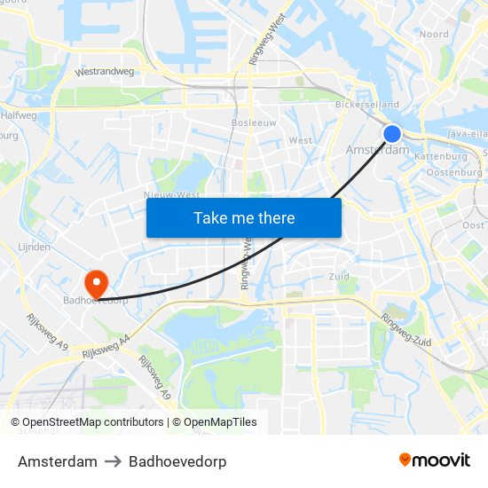 Amsterdam to Badhoevedorp map