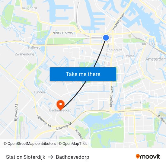 Station Sloterdijk to Badhoevedorp map