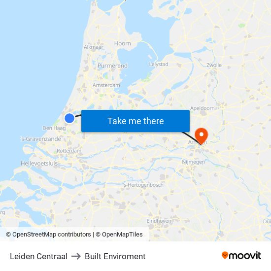 Leiden Centraal to Built Enviroment map