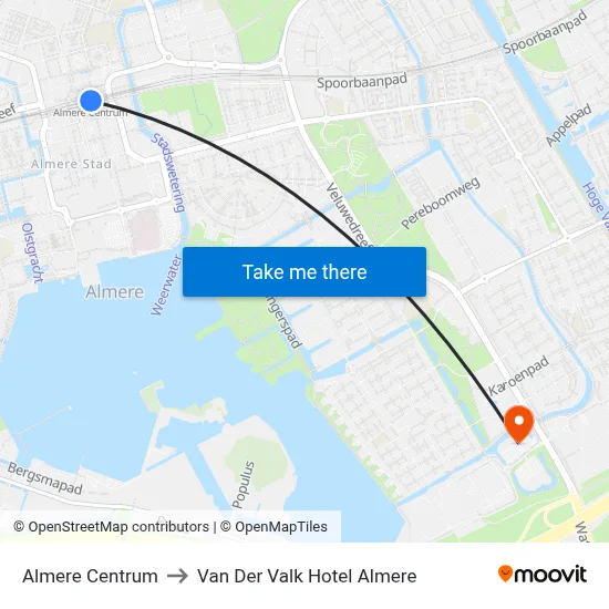 Almere Centrum to Van Der Valk Hotel Almere map