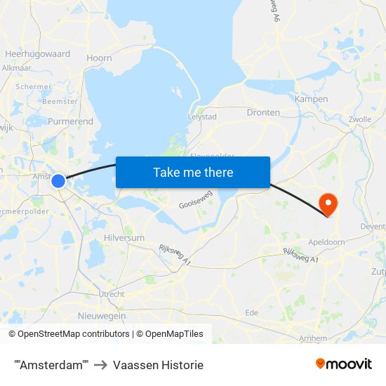 ""Amsterdam"" to Vaassen Historie map