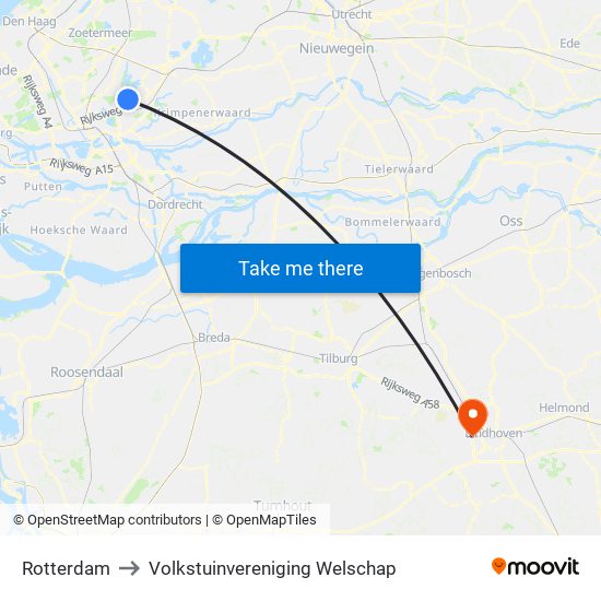 Rotterdam to Volkstuinvereniging Welschap map