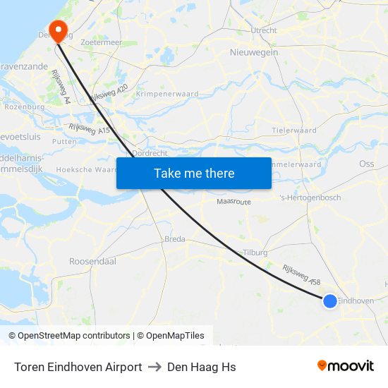 Toren Eindhoven Airport to Den Haag Hs map