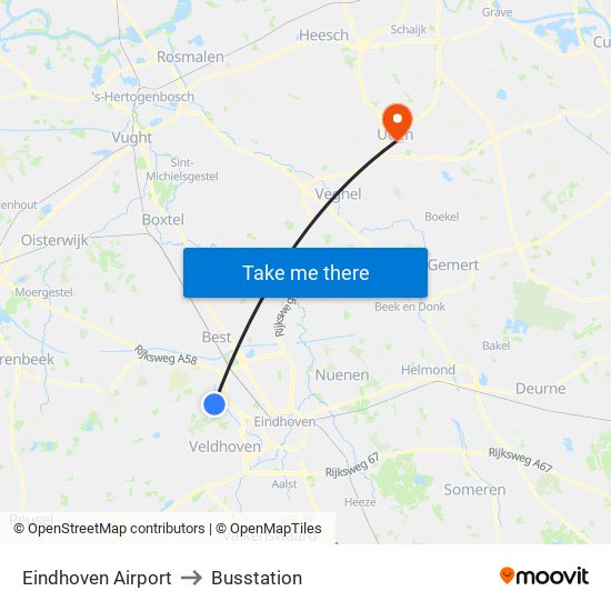 Eindhoven Airport to Busstation map