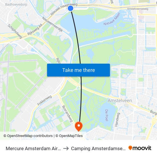 Mercure Amsterdam Airport to Camping Amsterdamse Bos map