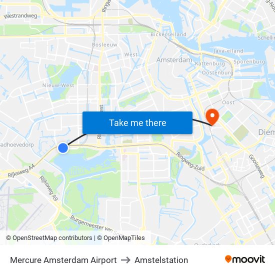 Mercure Amsterdam Airport to Amstelstation map