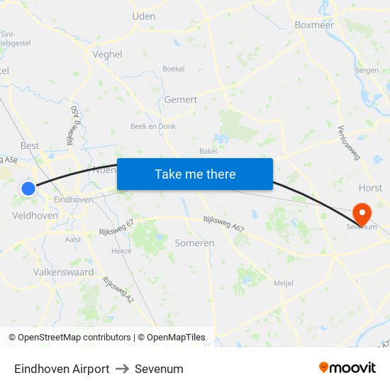 Eindhoven Airport to Sevenum map