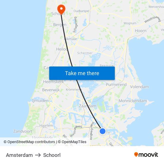 Amsterdam to Schoorl map