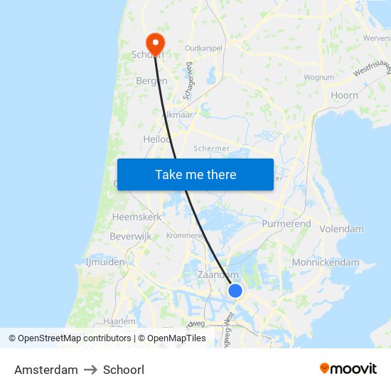Amsterdam to Schoorl map