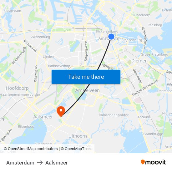 Amsterdam to Aalsmeer map