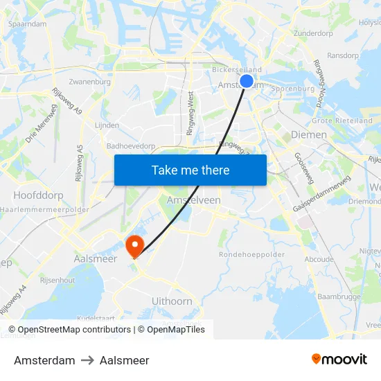 Amsterdam to Aalsmeer map