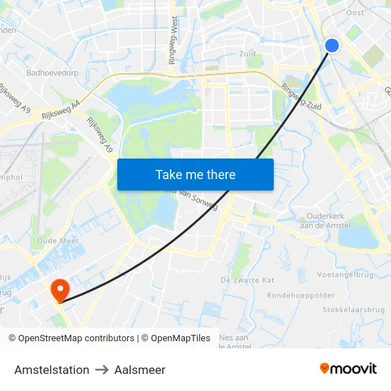 Amstelstation to Aalsmeer map