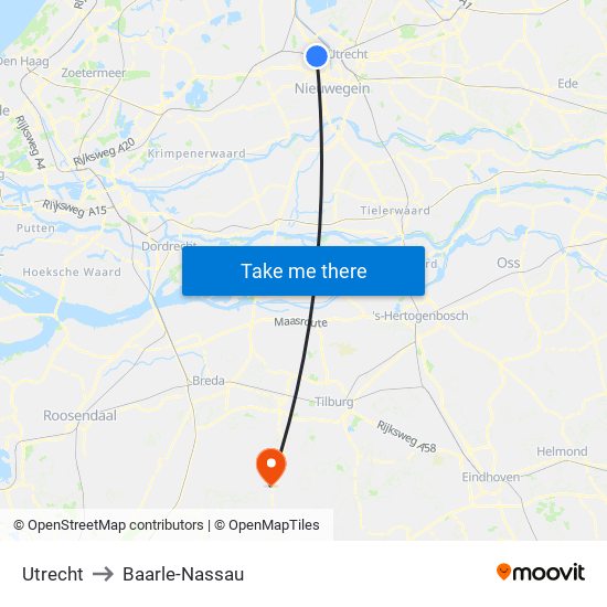 Utrecht to Baarle-Nassau map