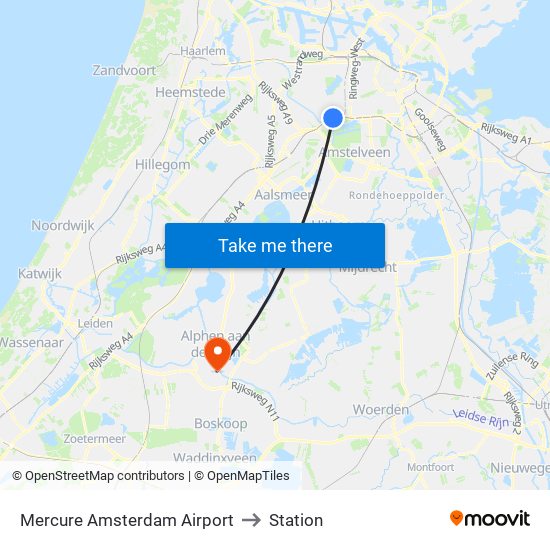Mercure Amsterdam Airport to Station map