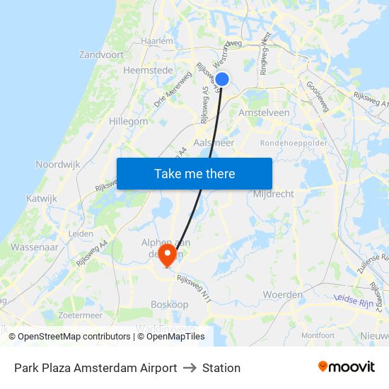 Park Plaza Amsterdam Airport to Station map