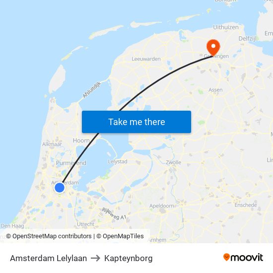 Amsterdam Lelylaan to Kapteynborg map