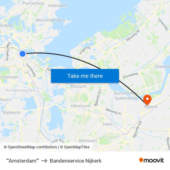 ""Amsterdam"" to Bandenservice Nijkerk map