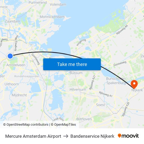 Mercure Amsterdam Airport to Bandenservice Nijkerk map