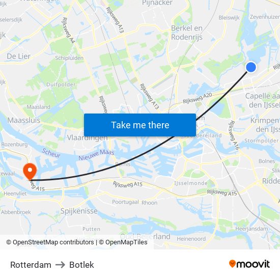 Rotterdam to Botlek map