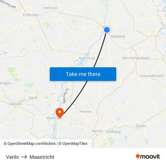 Venlo to Maastricht map