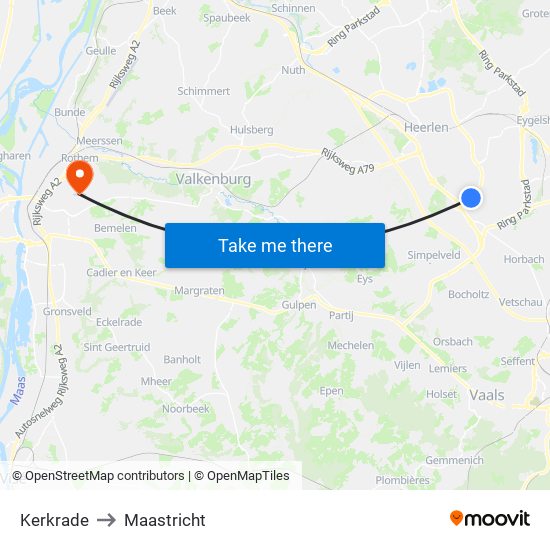 Kerkrade to Maastricht map