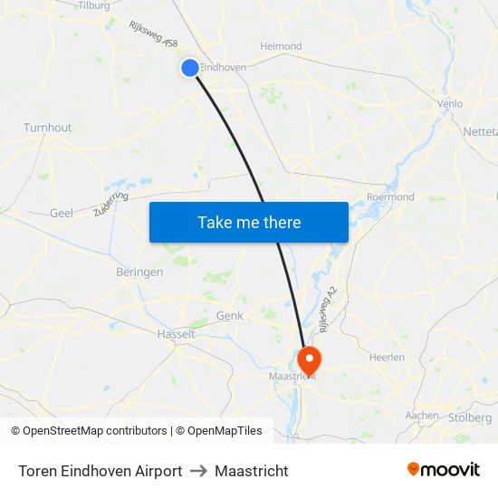 Toren Eindhoven Airport to Maastricht map