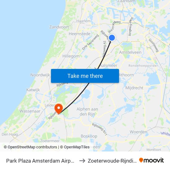 Park Plaza Amsterdam Airport to Zoeterwoude-Rijndijk map